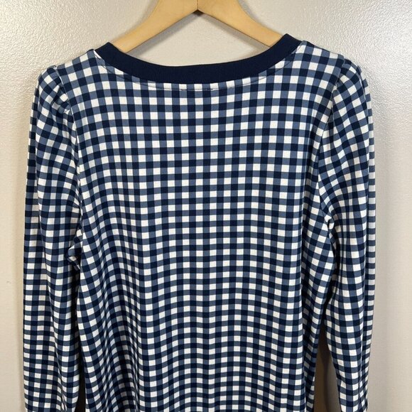 Talbots Terry Shift Dress Size Large Blue Gingham Preppy Comfy Knee Length - Picture 8 of 9
